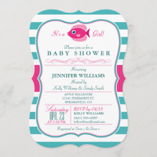 Aqua and Pink Fish Baby Shower Invitation