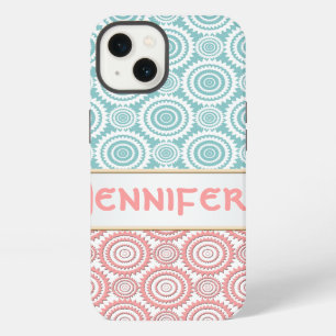 Aqua and Pink Girly Geometric Design Personalised iPhone Case