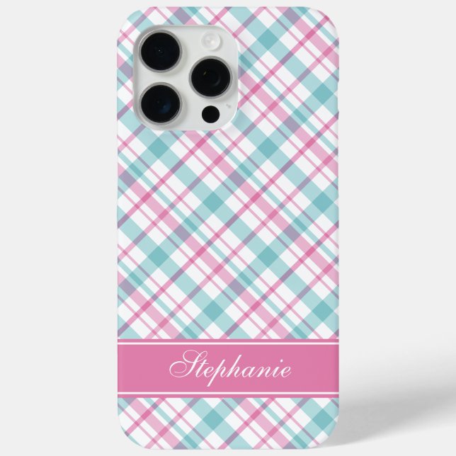 Aqua and Pink Plaid Pattern Case-Mate iPhone Case (Back)