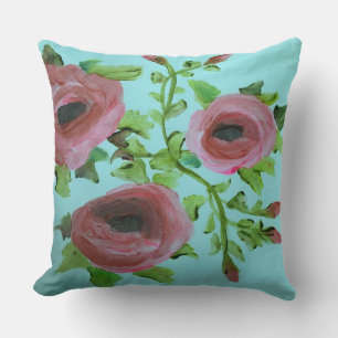 Aqua and Pink Roses Cushion