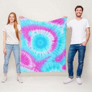 Aqua and Pink Tie Dye Fleece Blanket