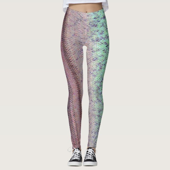 Aqua and Plum Ebroidery Patterned Leggings (Front)