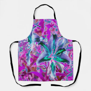 Aqua and Purple Abstract Oriental Lily Flowers Apron