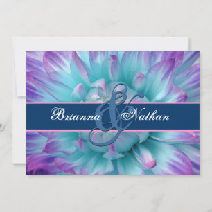 Aqua and Purple Flower Petals and Ribbon Wedding Invitation