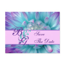Aqua and Purple Flower Petals Save the  Date