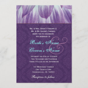 Aqua and Purple Flower Petals Wedding Metallic Invitation