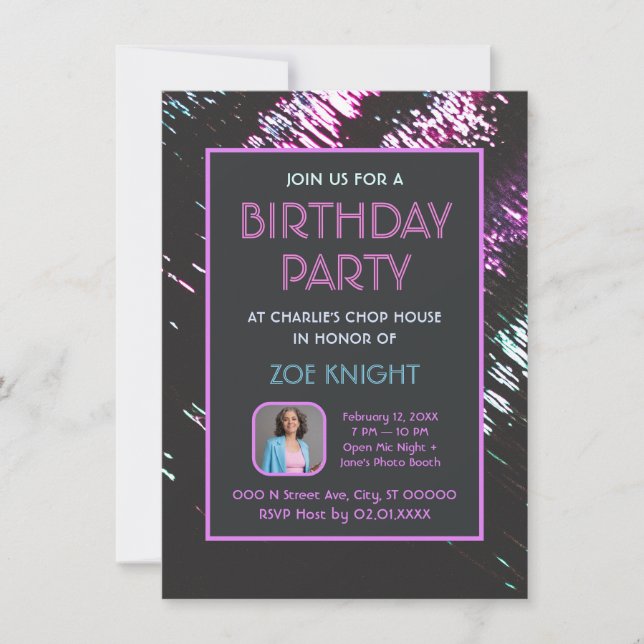 Aqua and Purple Photo Birthday Party Invitation (Front)