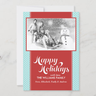 Aqua and Red Dotted Lines Custom Holiday Cards