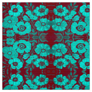 Aqua and Red Fall Fabric