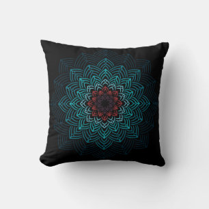 Aqua and Red Flower Mandala Cushion