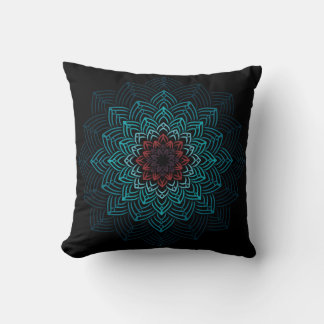 Aqua and Red Flower Mandala Cushion