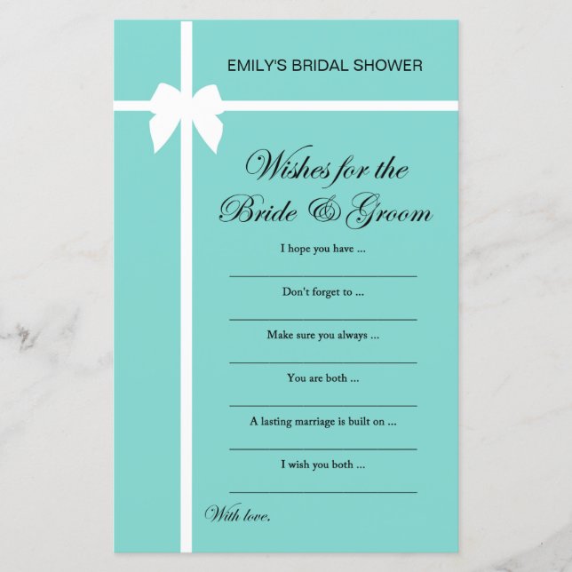Aqua and Ribbon Bridal Shower Game PRINTED (Front)