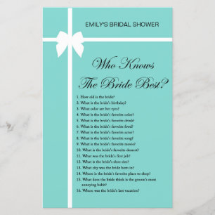 Aqua and Ribbon Bridal Shower Game PRINTED