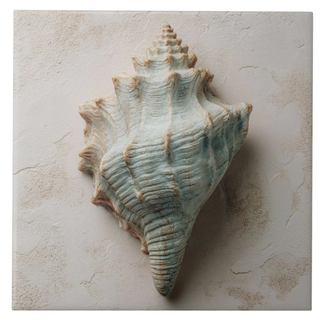 Aqua and Sand Coastal Conch Shell Ceramic Tile (Front)