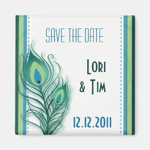 Aqua and seafoam peacock design magnet