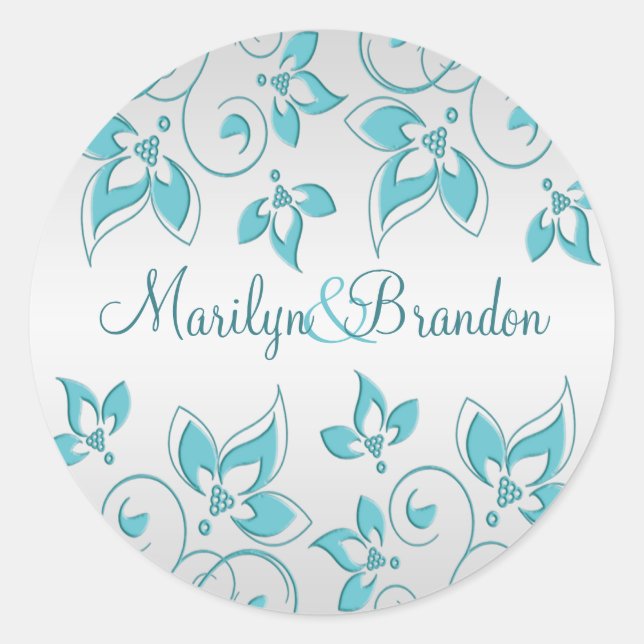 Aqua and Silver Floral 1.5" Sticker (Front)