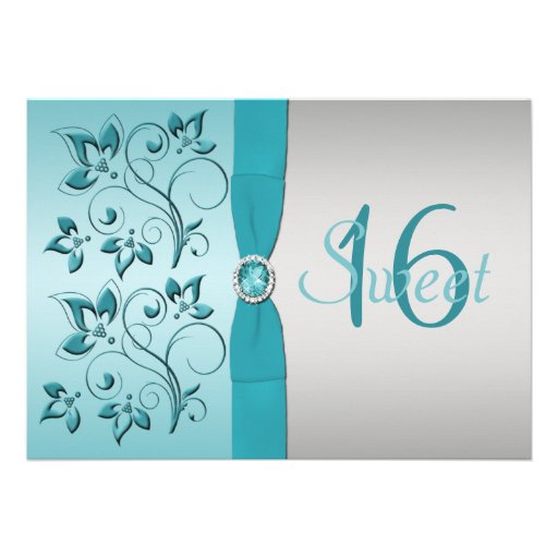 Aqua Sweet 16 Invitations 5