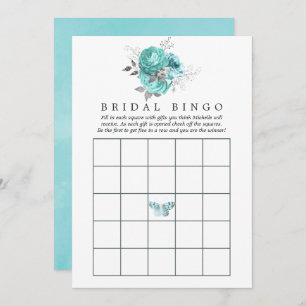 Aqua and Silver Vintage Shabby Roses Bridal Shower Invitation