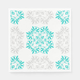 Aqua and Soft Grey Fancy Pattern Paper Napkins
