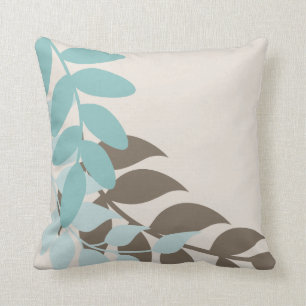 Aqua and Tan Mod Vines Cushion