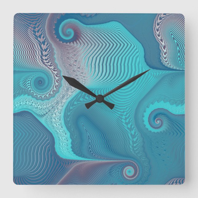 Aqua and Taupe Oceanic Swirls Abstract Cutting Boa Square Wall Clock (Front)