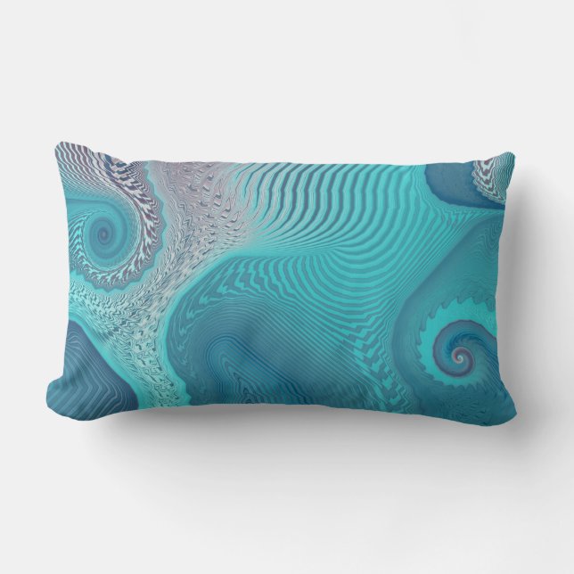 Aqua and Taupe Oceanic Swirls Abstract Lumbar Cushion (Front)
