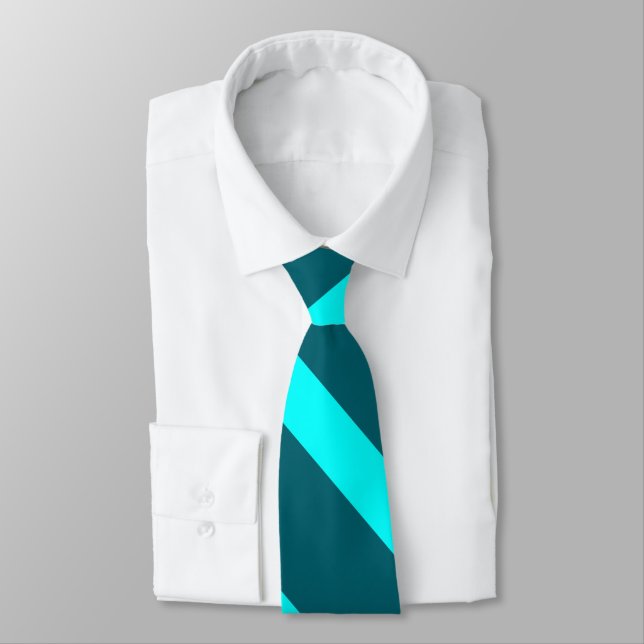 Aqua and Teal Broad University Stripe Tie (Tied)