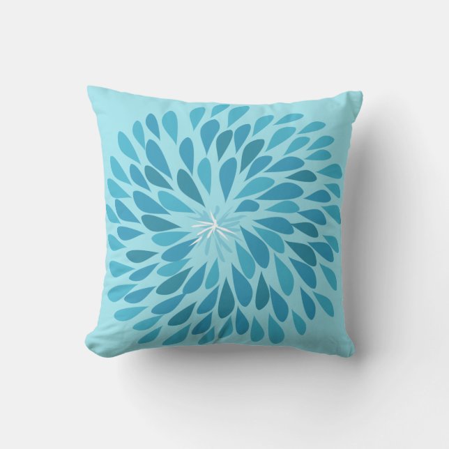 Aqua and Teal Starburst Modern Flower Pillow (Front)