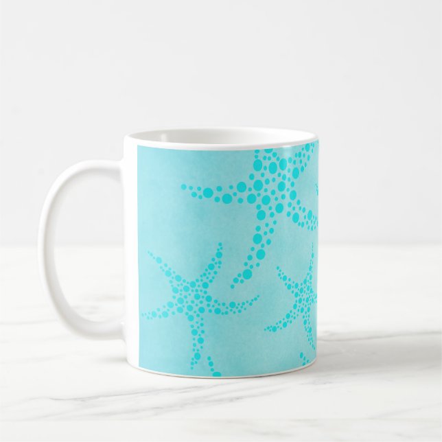 Aqua and Turquoise Starfish Design. Coffee Mug (Left)
