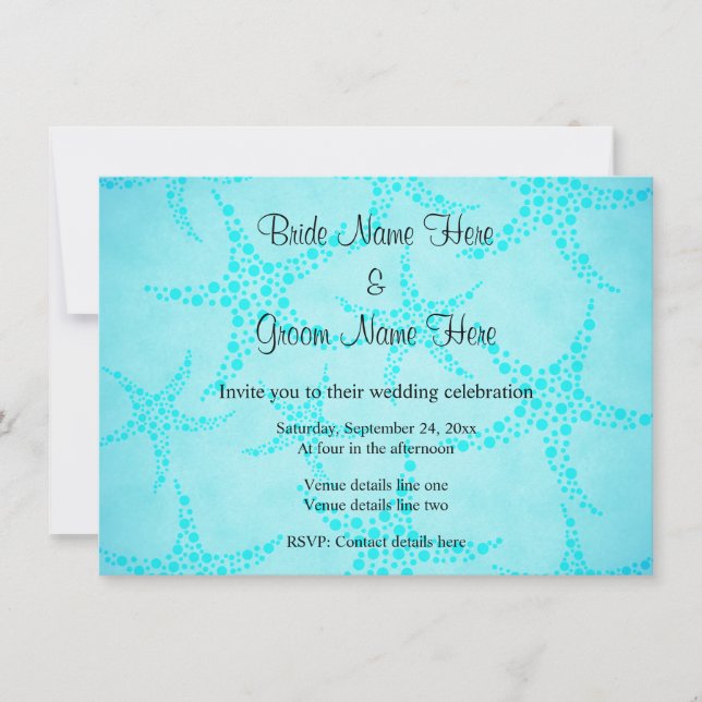 Aqua and Turquoise Starfish Wedding. Invitation (Front)