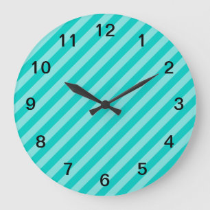 Aqua and Turquoise Stripes Large Clock