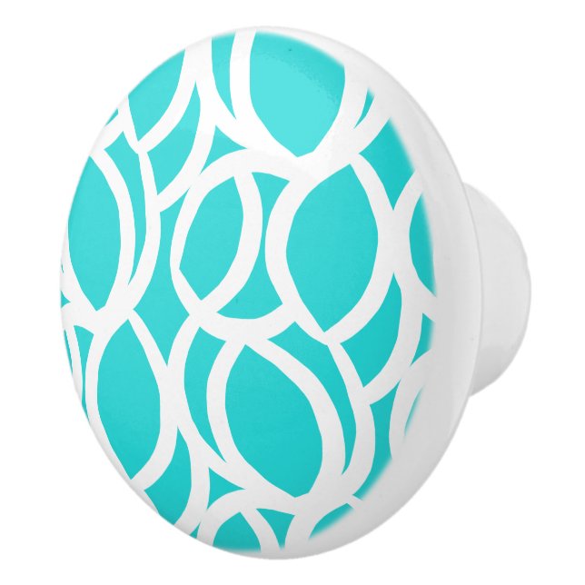 Aqua and White Abstract Pattern Ceramic Pull (Right)