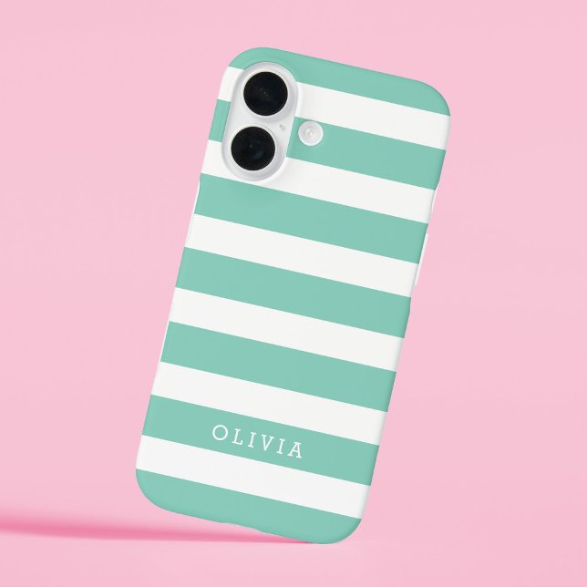 Aqua and White Classic Stripes Monogram Case-Mate iPhone Case (Creator Uploaded)
