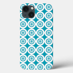 Aqua and White Concentric Circles Pattern iPhone 13 Case