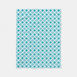 Aqua and White Concentric Circles Pattern Fleece Blanket