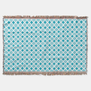 Aqua and White Concentric Circles Pattern Throw Blanket