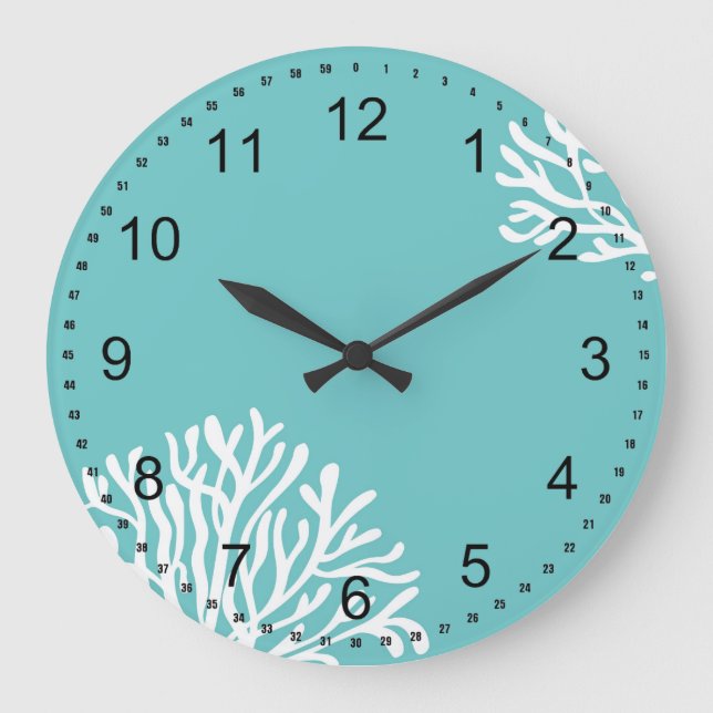 Aqua and White Coral Large Clock (Front)