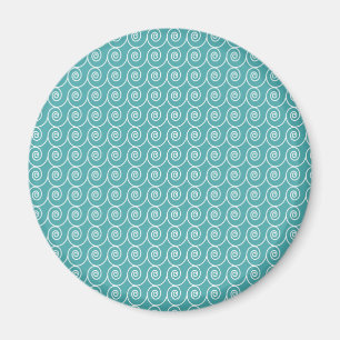 Aqua and White Curlie Cue Pattern Magnet