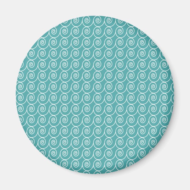 Aqua and White Curlie Cue Pattern Magnet (Front)
