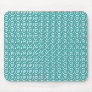 Aqua and White Curlie Cue Pattern Mouse Pad