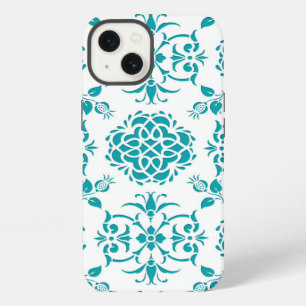 Aqua and White Floral Damask Pattern iPhone Case