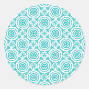 Aqua and White Geometric Pattern Classic Round Sticker