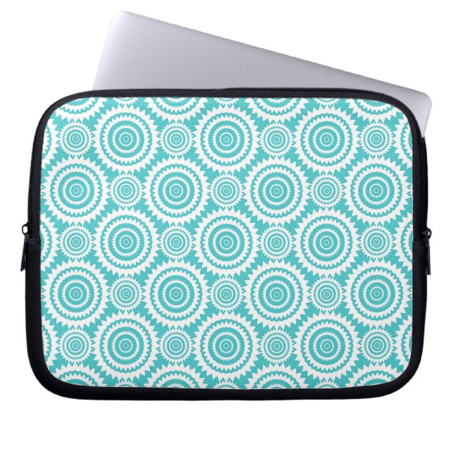 Aqua and White Geometric Pattern Laptop Sleeve (Front)