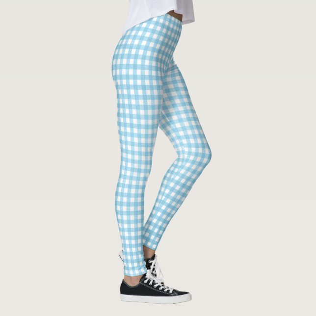 aqua and white gingham pattern leggings (Right)