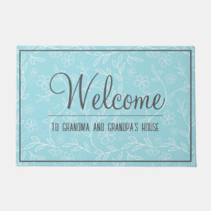 Aqua and White Grandma and Grandpa's House Welcome Doormat