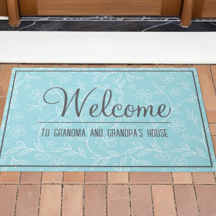 Aqua and White Grandma and Grandpa's House Welcome Doormat