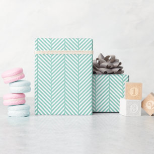 Aqua and White Herringbone Wrapping Paper
