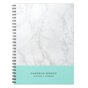 Aqua and White Marble   Modern Personalised Notebook