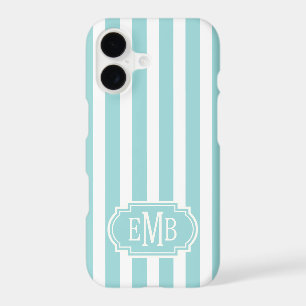 Aqua and White Monogrammed Stripes Case-Mate