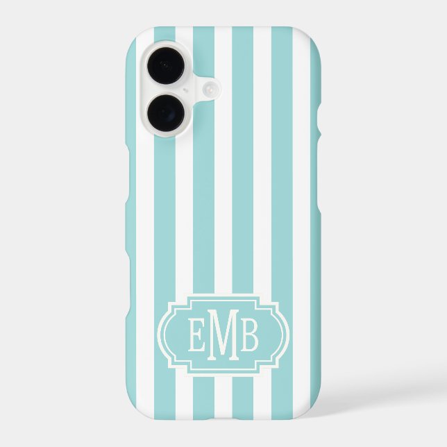 Aqua and White Monogrammed Stripes Case-Mate (Back)